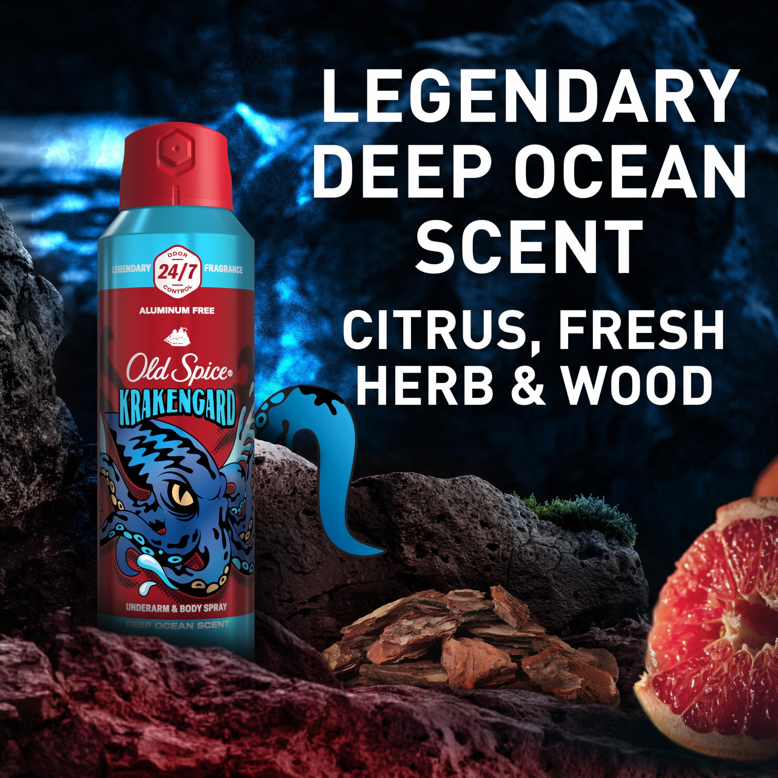 Old Spice Aluminum Free Body Spray for Men, 24/7 Odor Protection, 24/7 Lasting Fragnance & Freshness, Cologne Quality Scent, Krakengard with Deep Ocean Scent, 5.1 oz (Pack of 2) - Image 7