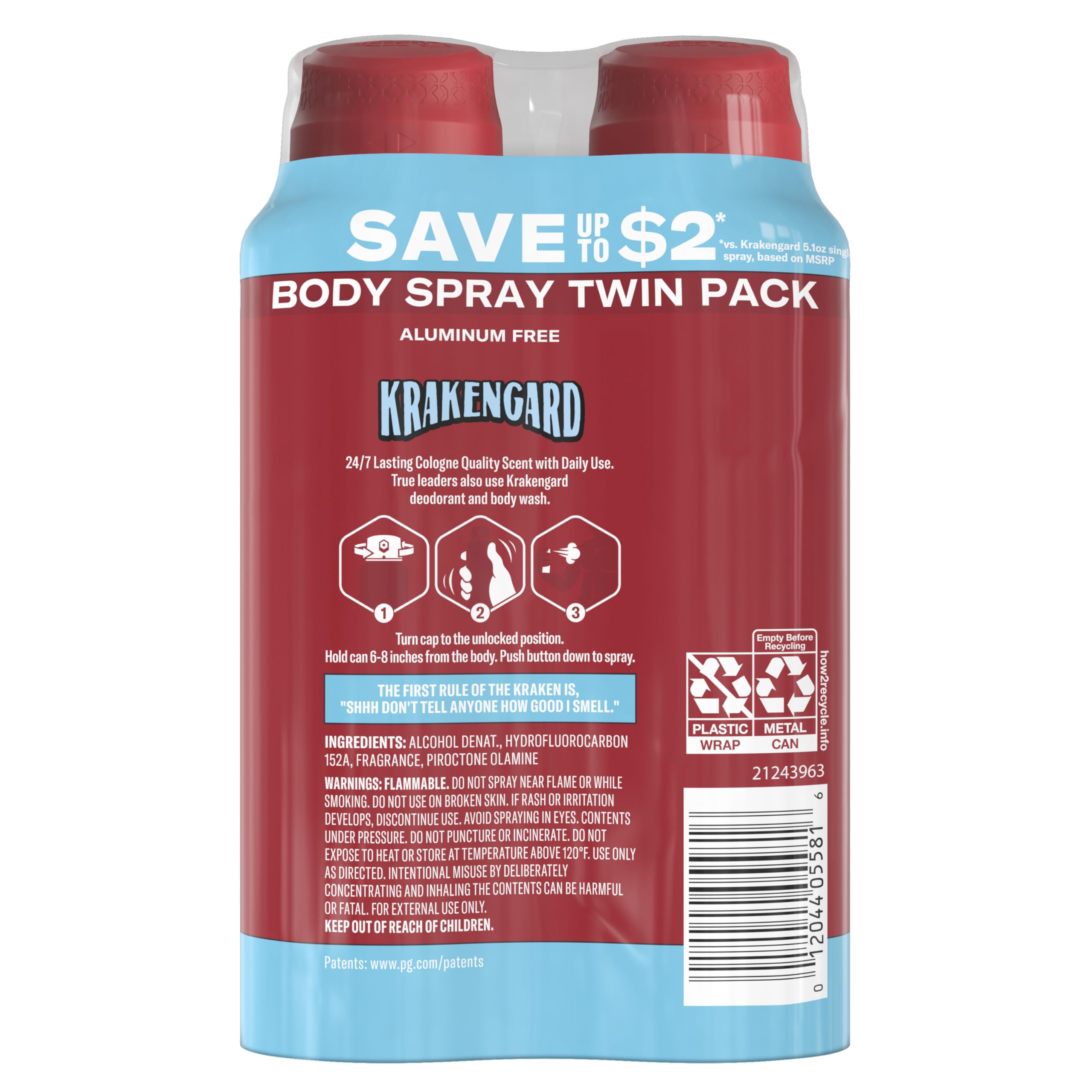 Old Spice Aluminum Free Body Spray for Men, 24/7 Odor Protection, 24/7 Lasting Fragnance & Freshness, Cologne Quality Scent, Krakengard with Deep Ocean Scent, 5.1 oz (Pack of 2) - Image 9