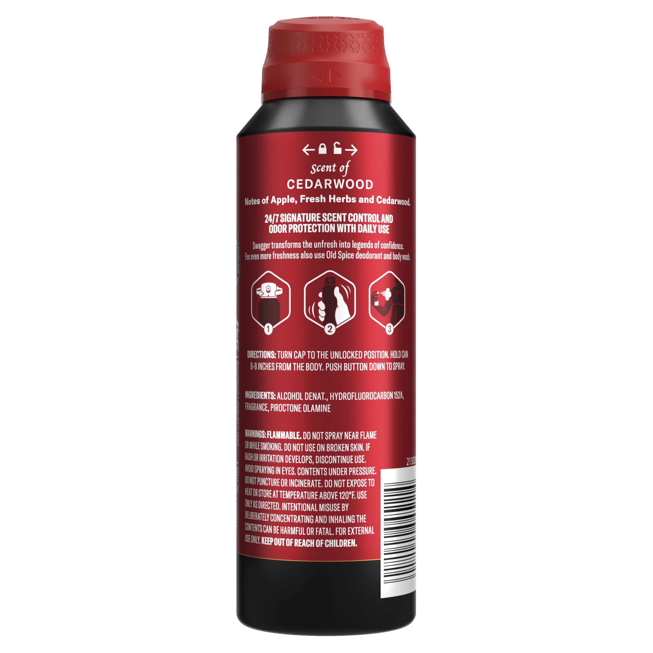 Old Spice Aluminum Free Body Spray for Men, 24/7 Signature Scent & Lasting Freshness, All-Day Odor Protection, Easy Application, Swagger with Cedarwood, Apple, & Fresh Herbs Scent, 5.1 oz (Pack of 3) - Image 14