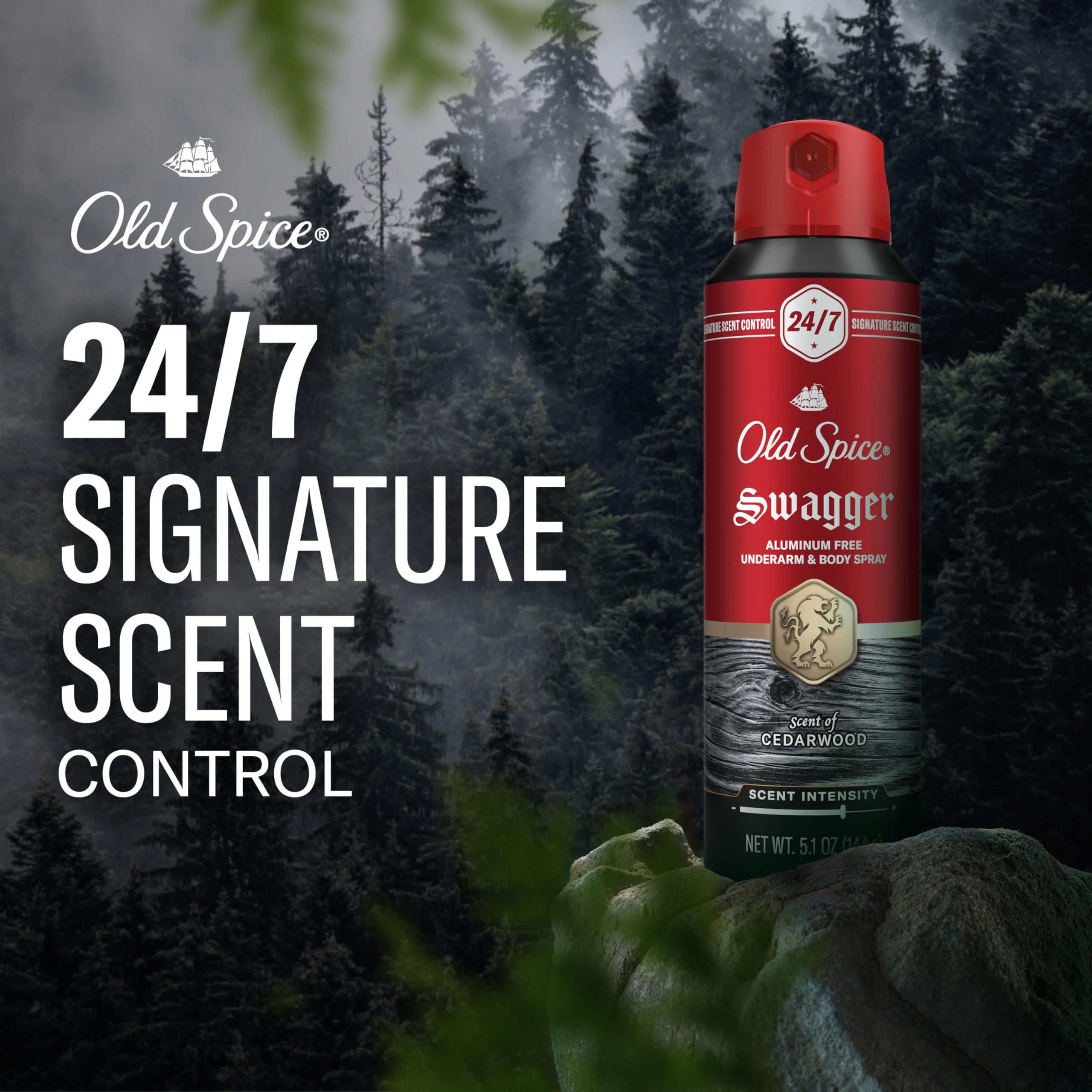 Old Spice Aluminum Free Body Spray for Men, 24/7 Signature Scent & Lasting Freshness, All-Day Odor Protection, Easy Application, Swagger with Cedarwood, Apple, & Fresh Herbs Scent, 5.1 oz (Pack of 3) - Image 3