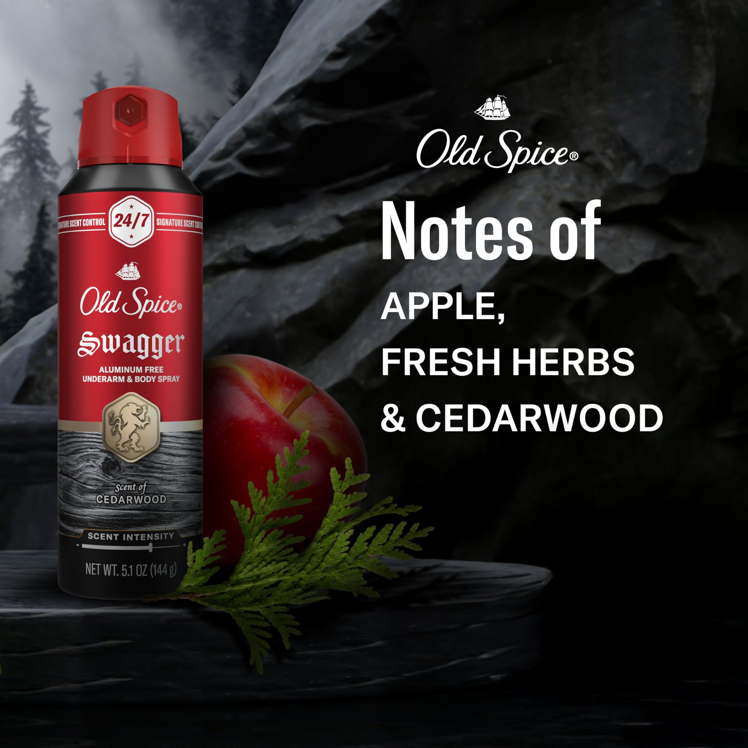 Old Spice Aluminum Free Body Spray for Men, 24/7 Signature Scent & Lasting Freshness, All-Day Odor Protection, Easy Application, Swagger with Cedarwood, Apple, & Fresh Herbs Scent, 5.1 oz (Pack of 3) - Image 4
