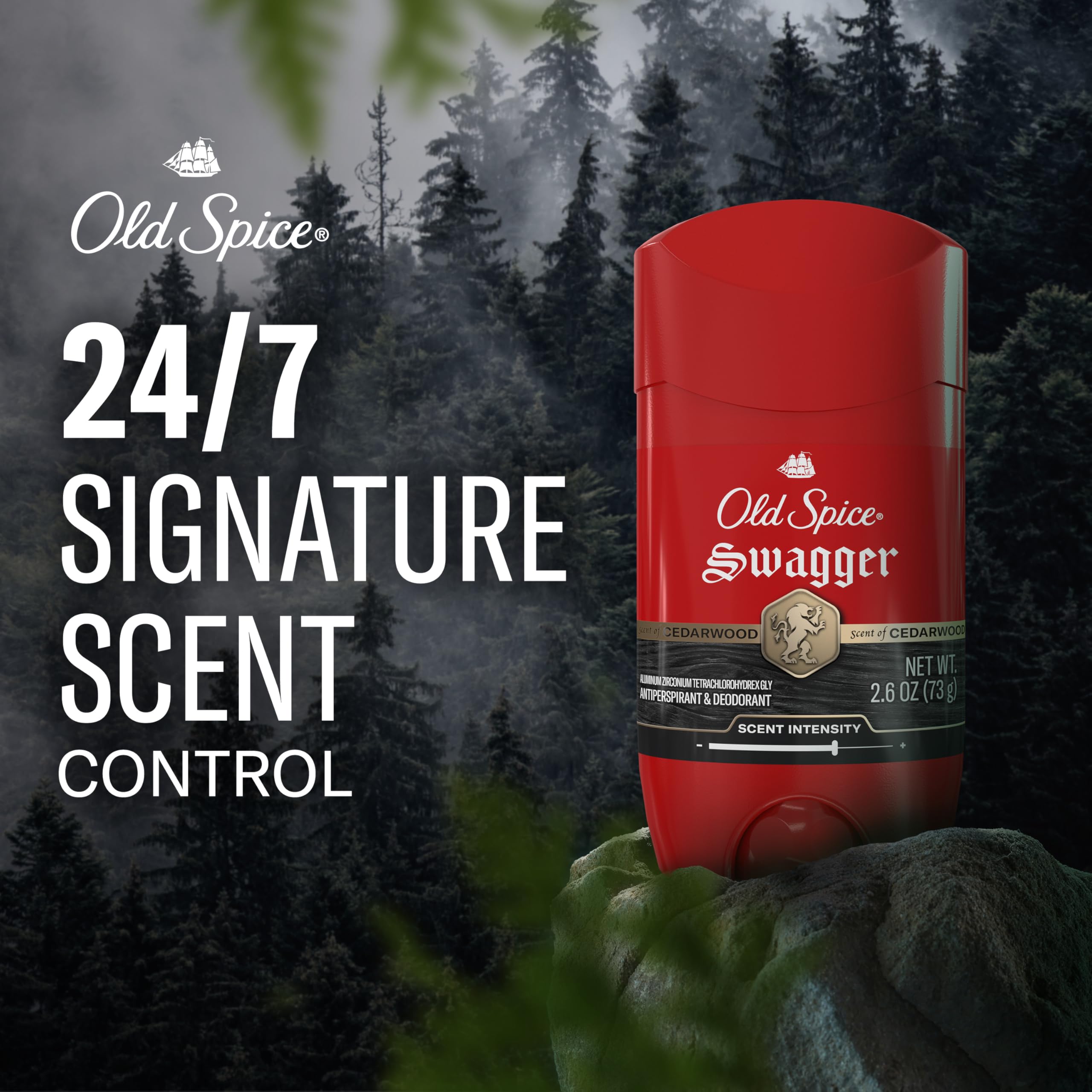 Old Spice Antiperspirant Deodorant for Men, 24/7 Sweat & Odor Protection, 24/7 Lasting Freshness, Invisible Solid, Swagger with Cedarwood Scent, 2.6 oz (Pack of 2) - Image 3