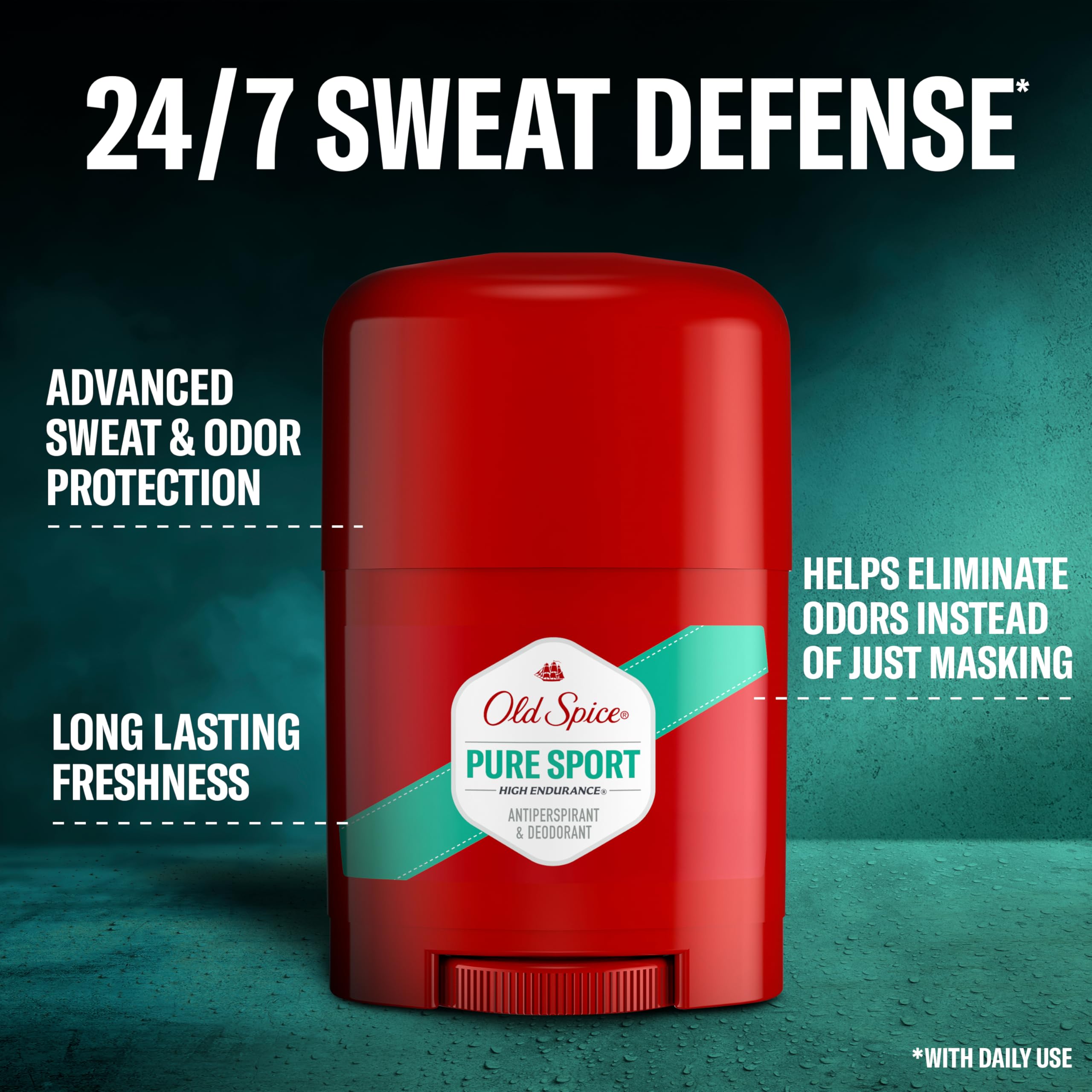 Old Spice Antiperspirant Deodorant For Men, High Endurance, 24/7 Sweat Defense & Odor Protection, 24/7 Freshness & Lasting Scent, Pure Sport Scent, 0.5 oz (Pack of 24) - Image 3