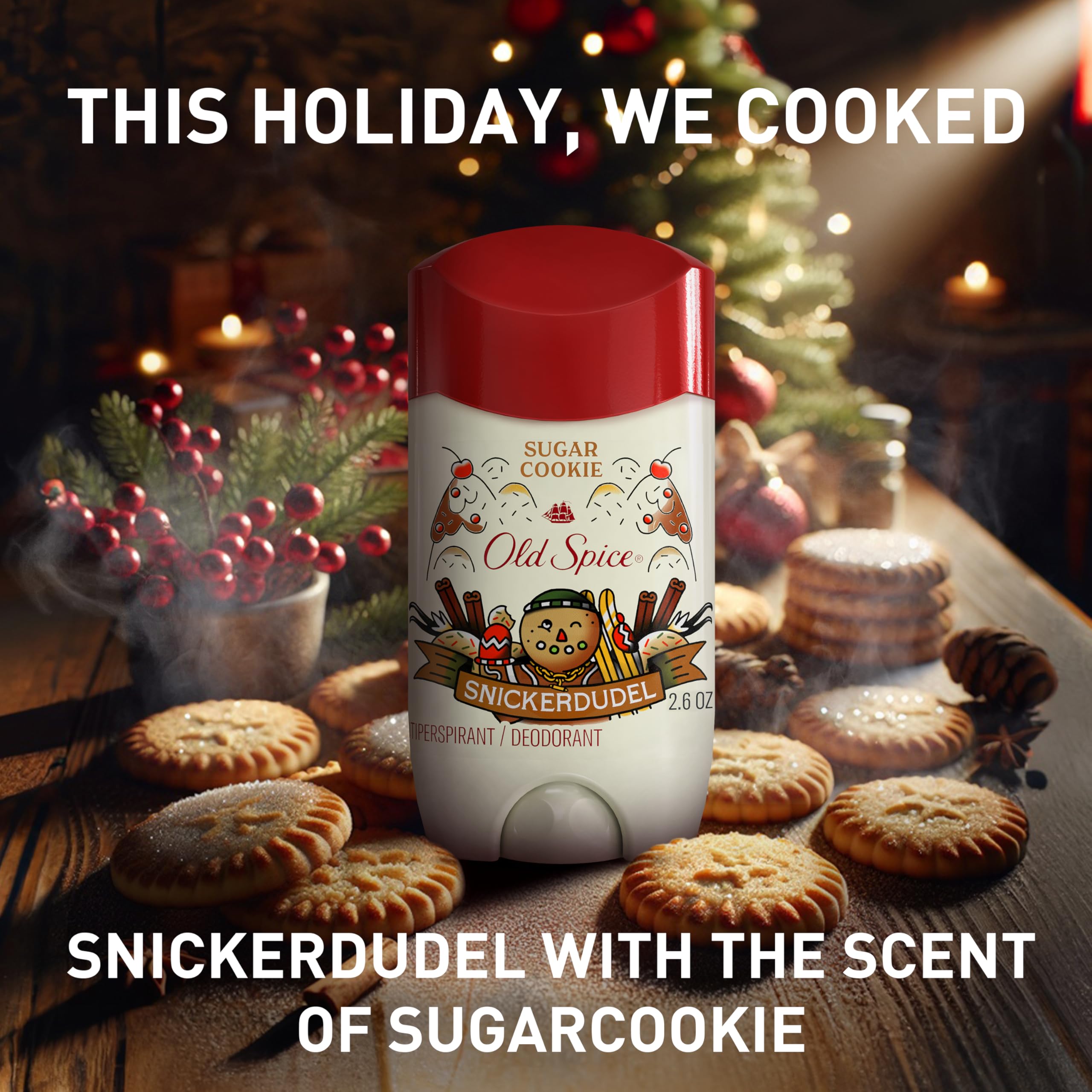 Old Spice Antiperspirant & Deodorant for Men, Holidudes Limited Edition, 24/7 Sweat Protection, Stocking Stuffer, Snickerdudel Sugar Cookie Scent, 2.6 oz (Pack of 3) - Image 4
