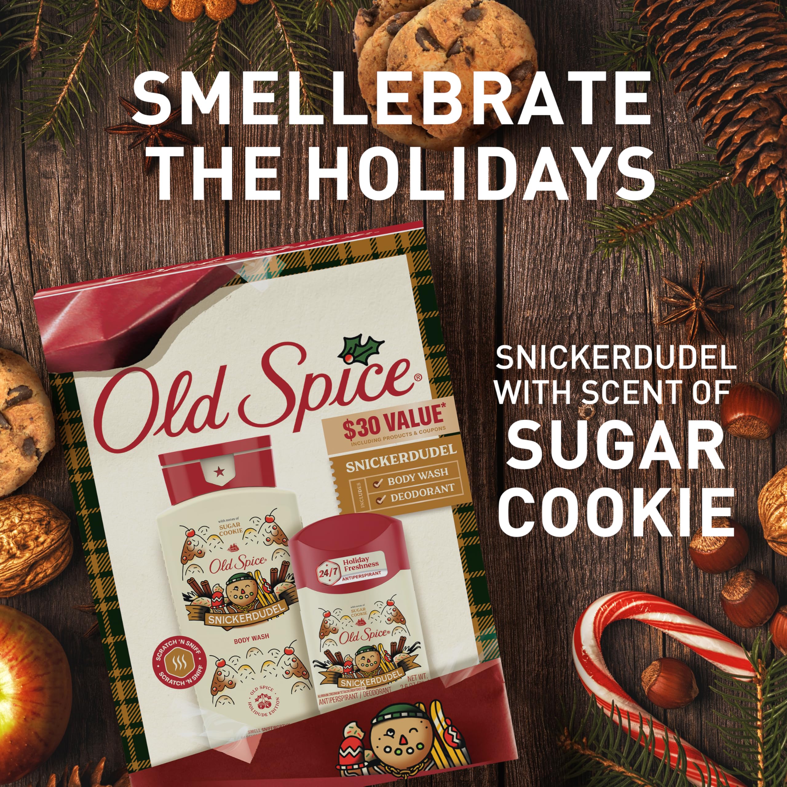 Old Spice Body Wash + Aluminum Free Deodorant for Men, Holidudes: Snickerdudel Holiday Pack, 24/7 Holiday Freshness, Gift Box for Him, Snickerdudel Sugar Cookie, 16 oz & 2.6 oz (Pack of 2) - Image 5