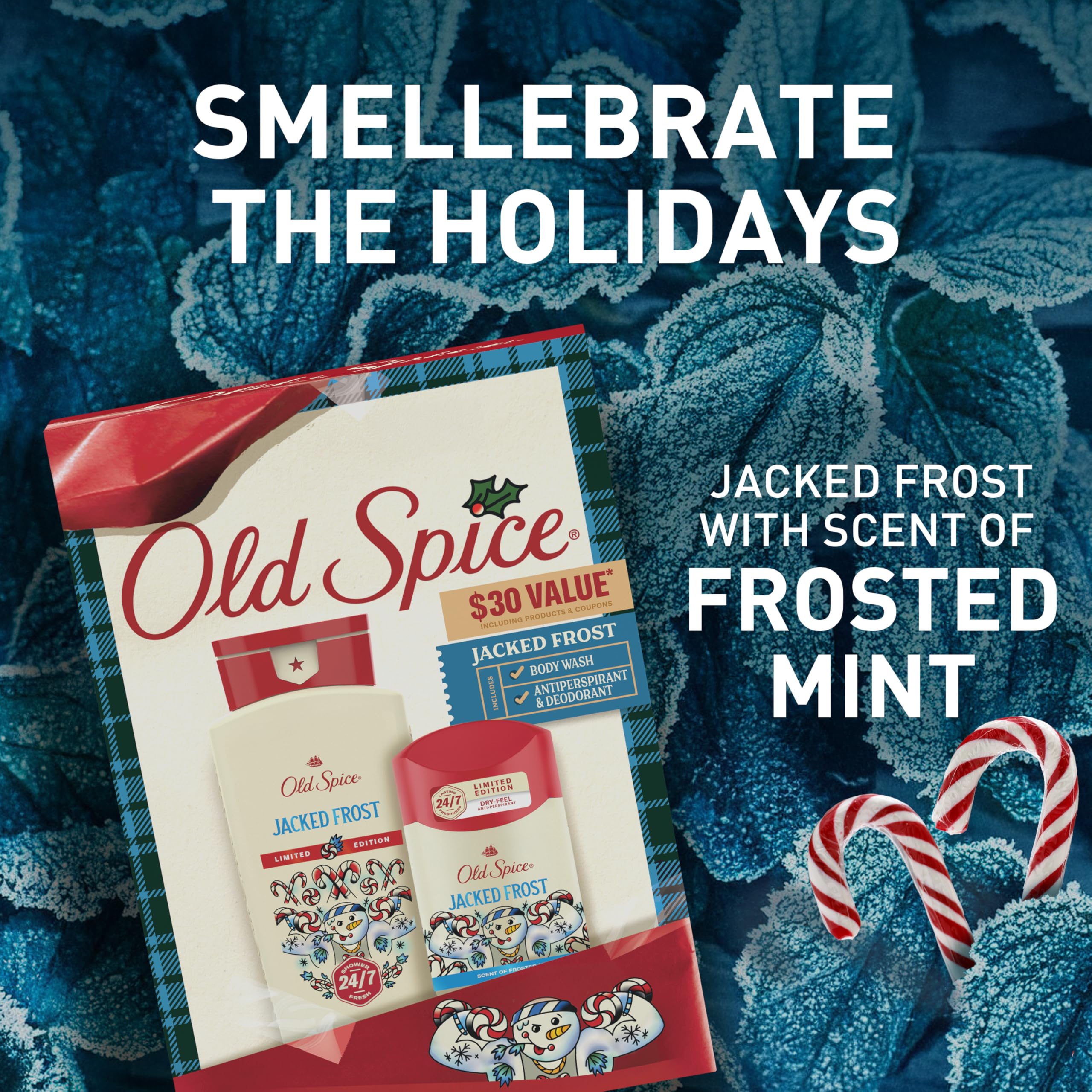 Old Spice Body Wash + Aluminum Free Deodorant for Men, Holidudes: Jacked Frost Holiday Pack, 24/7 Holiday Freshness, Gift Box for Him, Jacked Frost Frosted Mint, 16 oz & 2.6 oz (Pack of 2) - Image 5
