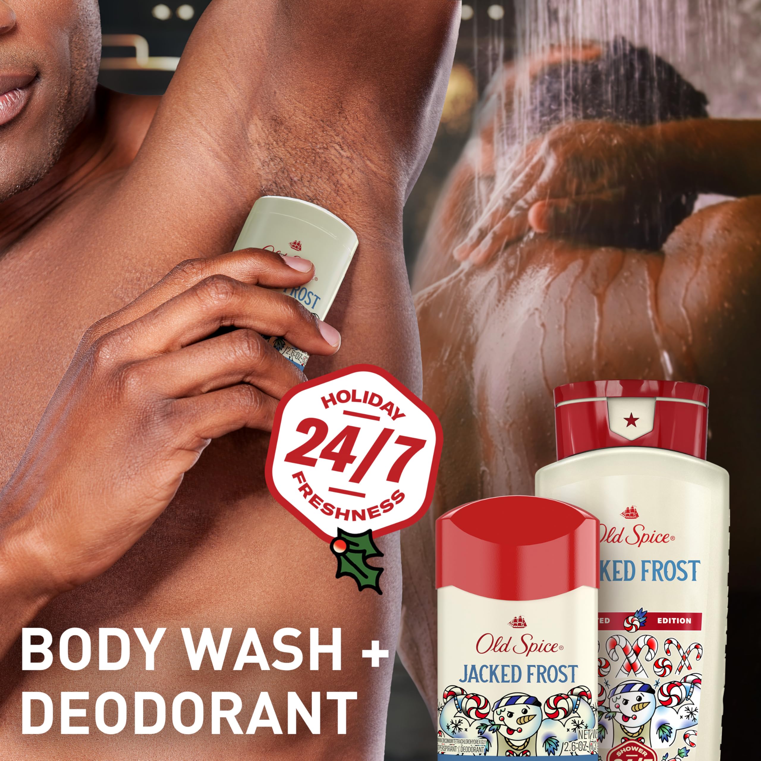 Old Spice Body Wash + Aluminum Free Deodorant for Men, Holidudes: Jacked Frost Holiday Pack, 24/7 Holiday Freshness, Gift Box for Him, Jacked Frost Frosted Mint, 16 oz & 2.6 oz (Pack of 2) - Image 4
