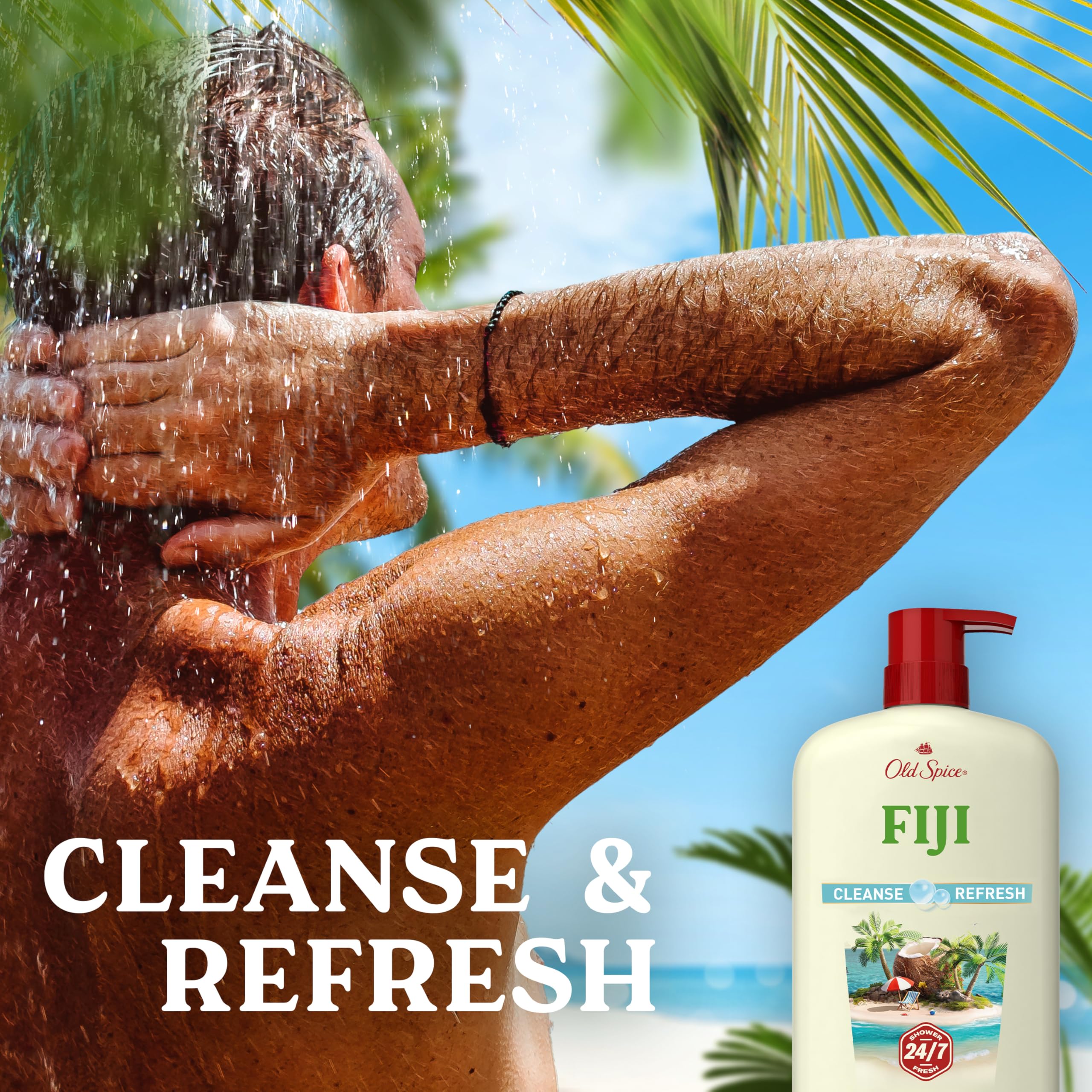 Old Spice Cleansing Body Wash for Men, 24/7 Shower Fresh with Lasting Scent, Cleanse & Refresh, Gentle on Skin, Vitamin B3, Fiji with Palm Tree + Coconut Scent, 30 oz (Pack of 4) - Image 3