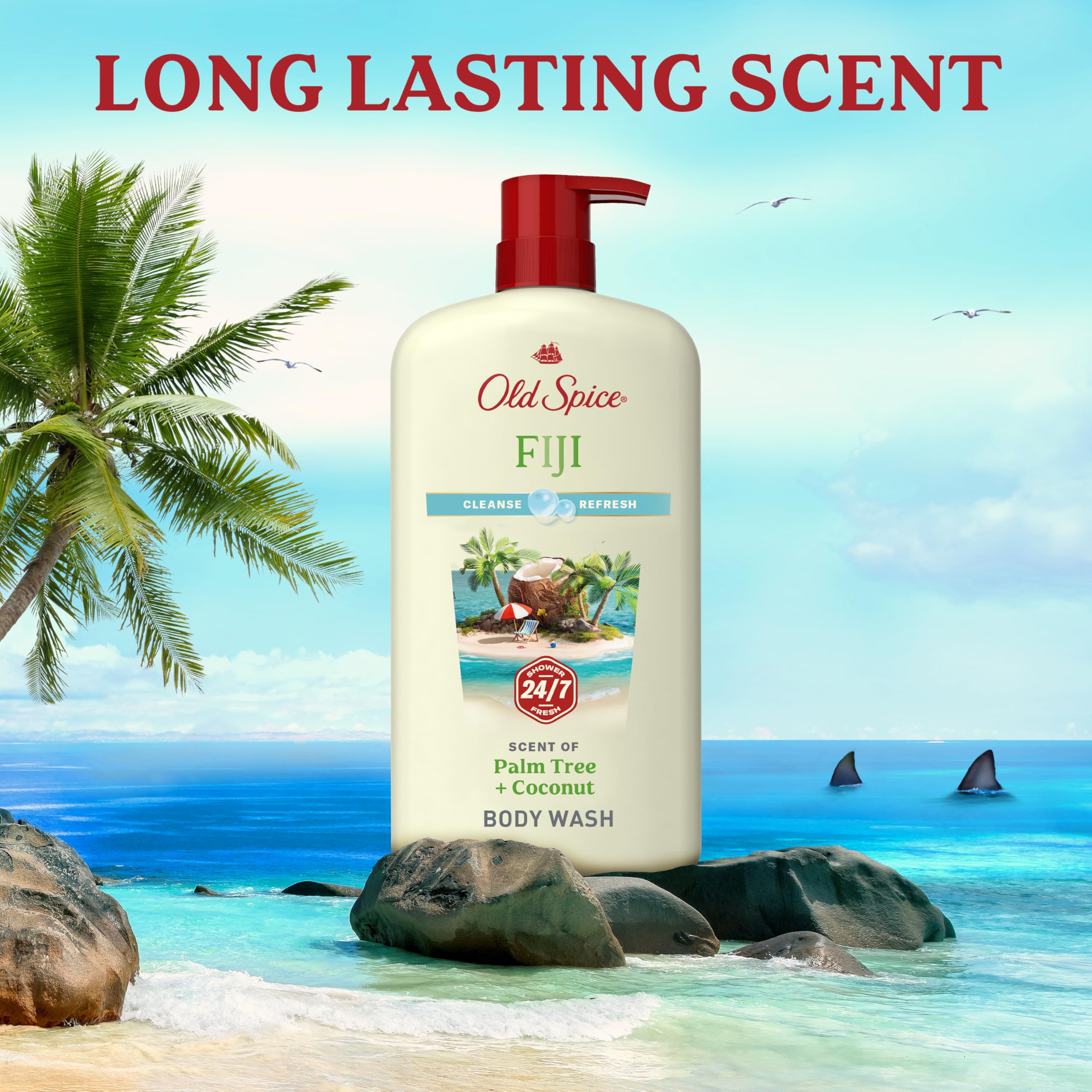 Old Spice Cleansing Body Wash for Men, 24/7 Shower Fresh with Lasting Scent, Cleanse & Refresh, Gentle on Skin, Vitamin B3, Fiji with Palm Tree + Coconut Scent, 30 oz (Pack of 4) - Image 6