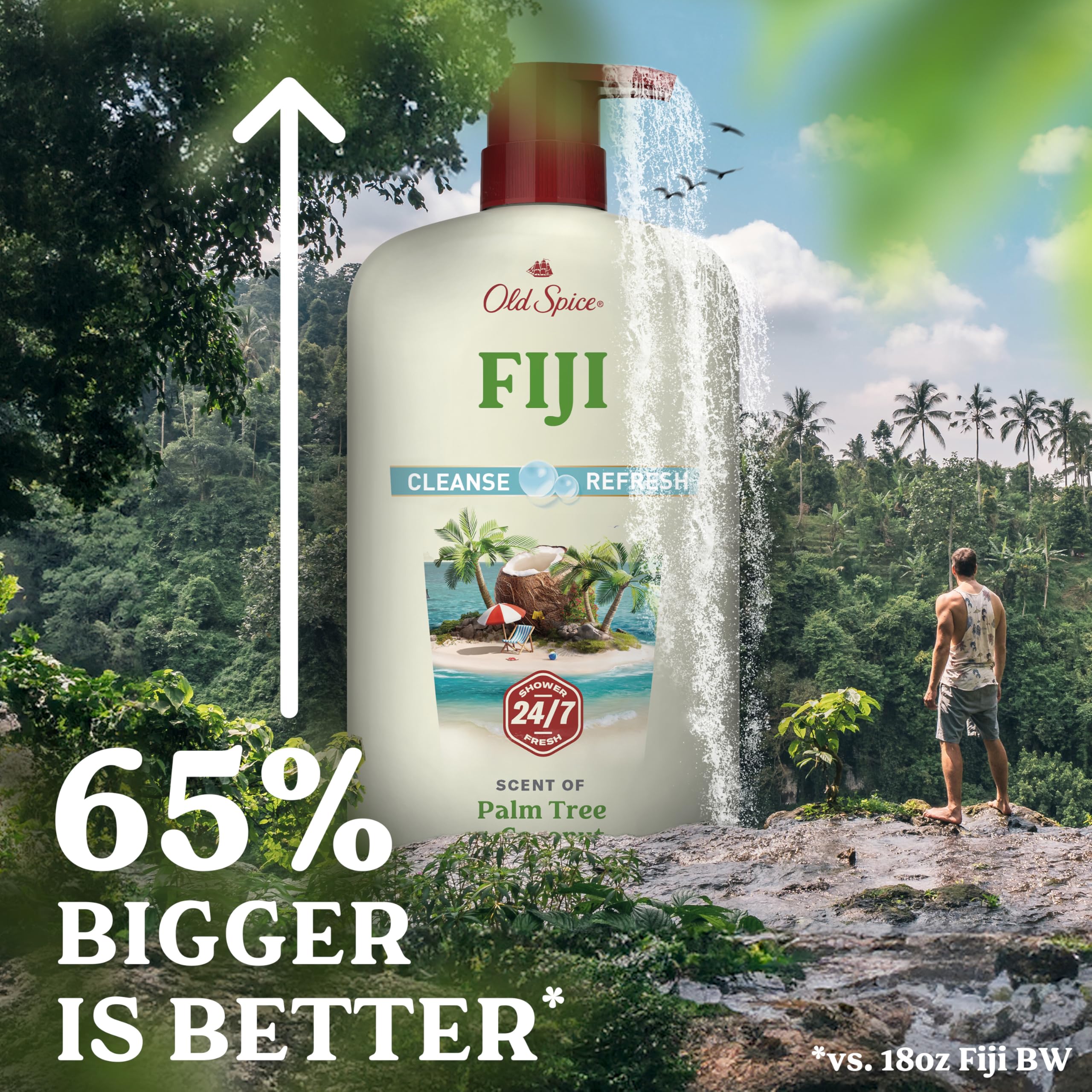 Old Spice Cleansing Body Wash for Men, 24/7 Shower Fresh with Lasting Scent, Cleanse & Refresh, Gentle on Skin, Vitamin B3, Fiji with Palm Tree + Coconut Scent, 30 oz (Pack of 4) - Image 7