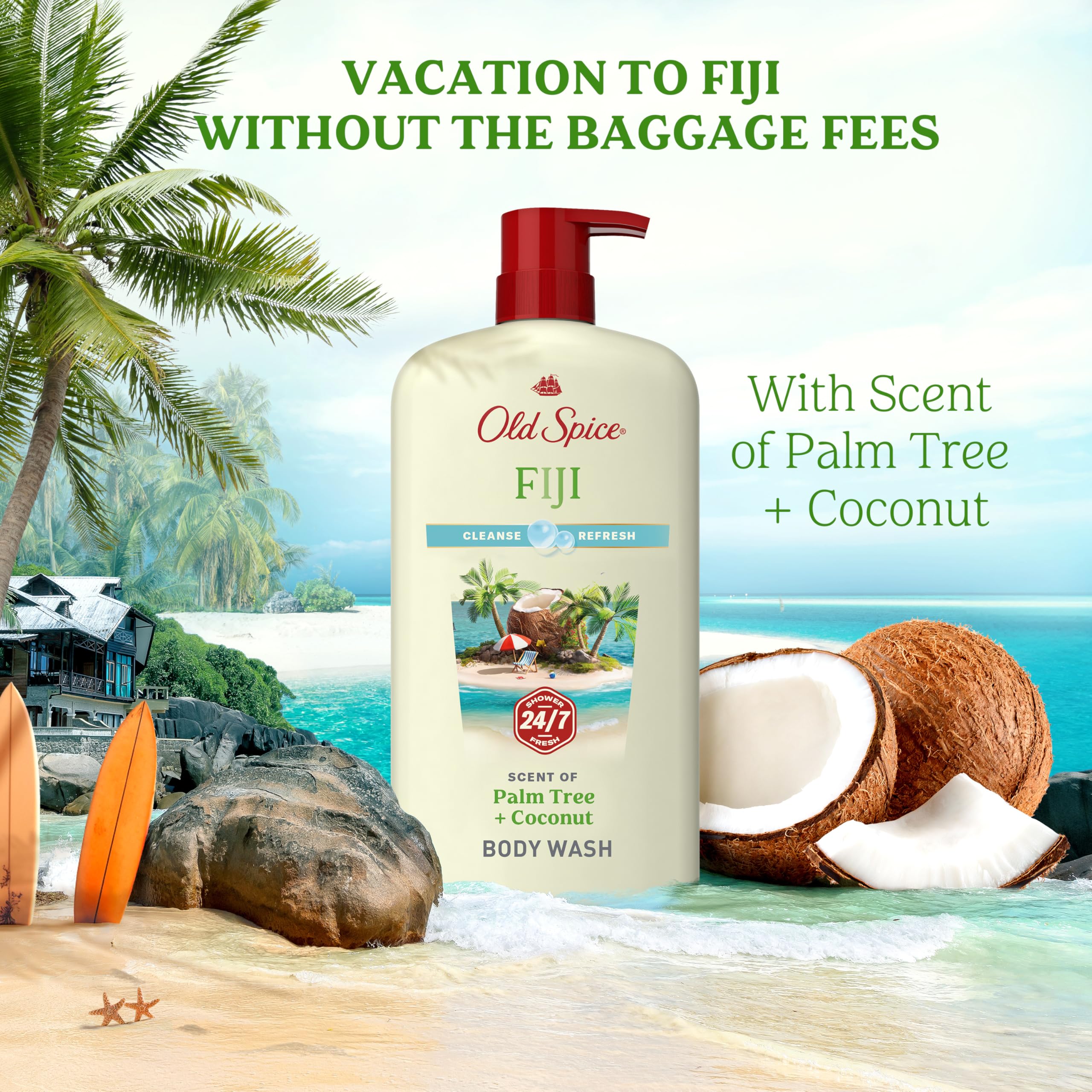 Old Spice Cleansing Body Wash for Men, 24/7 Shower Fresh with Lasting Scent, Cleanse & Refresh, Gentle on Skin, Vitamin B3, Fiji with Palm Tree + Coconut Scent, 30 oz (Pack of 4) - Image 8