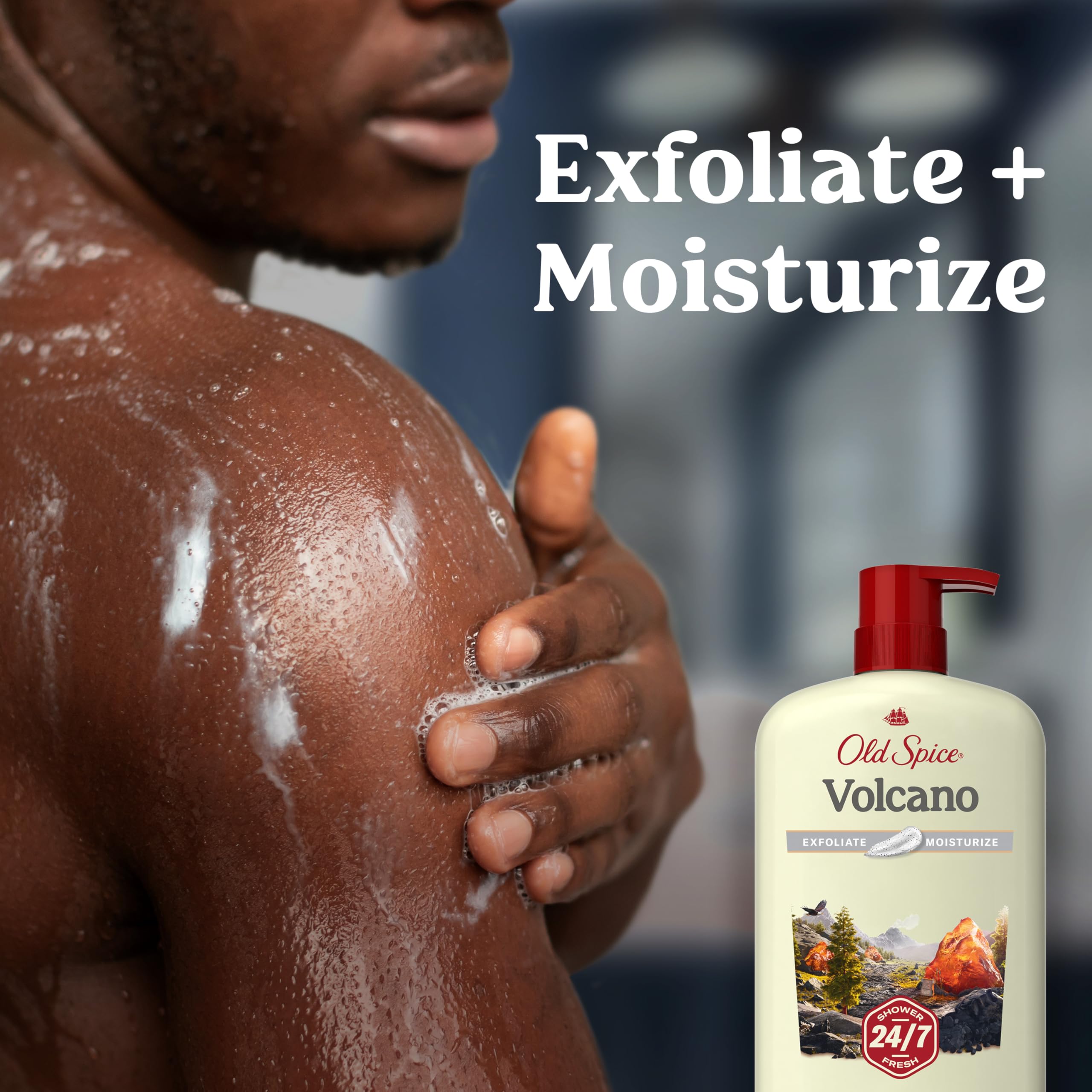 Old Spice Cleansing Body Wash for Men, 24/7 Shower Fresh with Lasting Scent, Exfoliate & Moisture, Gentle on Skin, Vitamin B3, Volcano with Dark Cedar + Amber Scent, 30 oz (Pack of 4) - Image 3