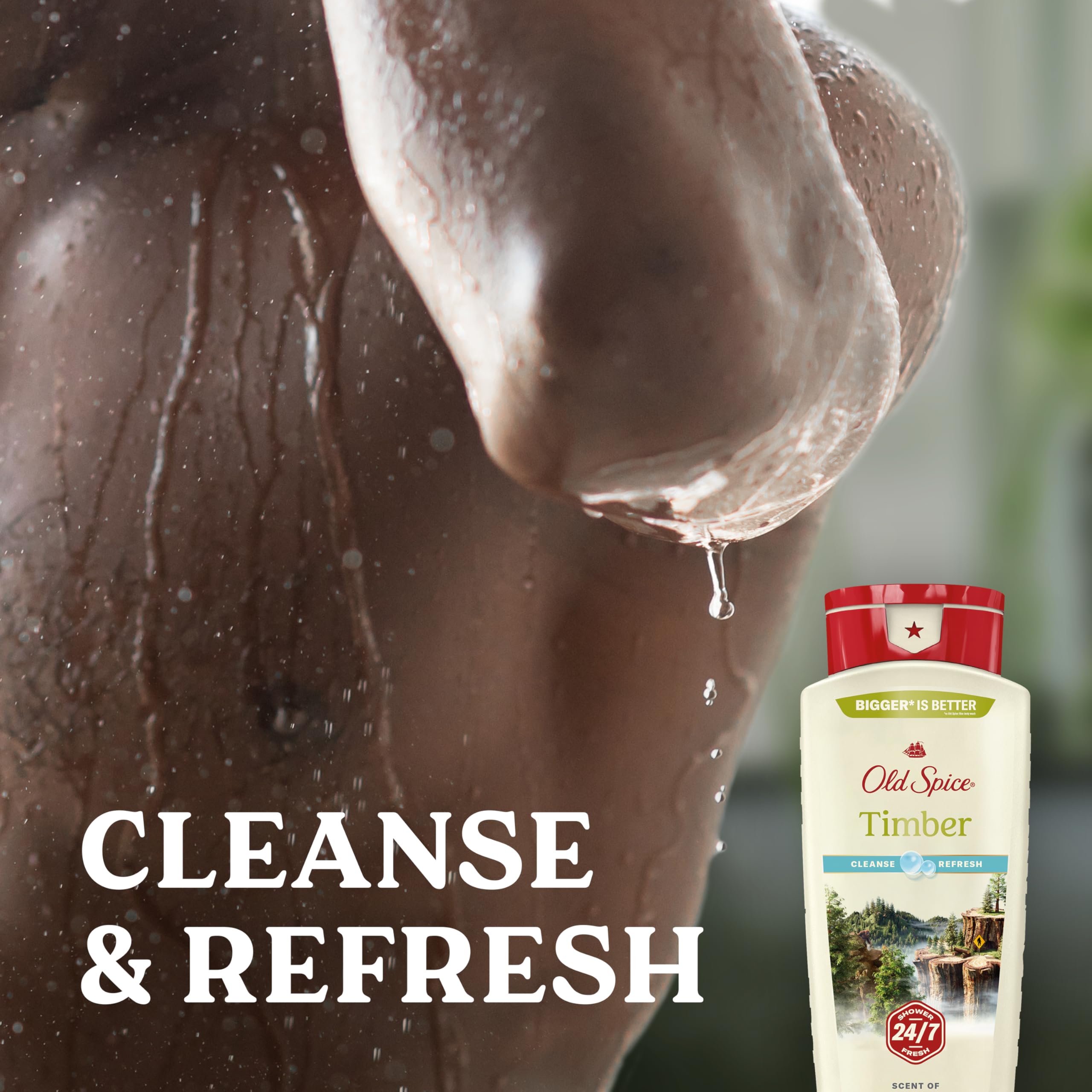 Old Spice Cleansing Body Wash for Men, 24/7 Shower Fresh with Lasting Scent, Cleanse & Refresh, Gentle on Skin, Vitamin B3, Timber with Sandalwood + Cypress Scent, 18 oz (Pack of 4) - Image 3