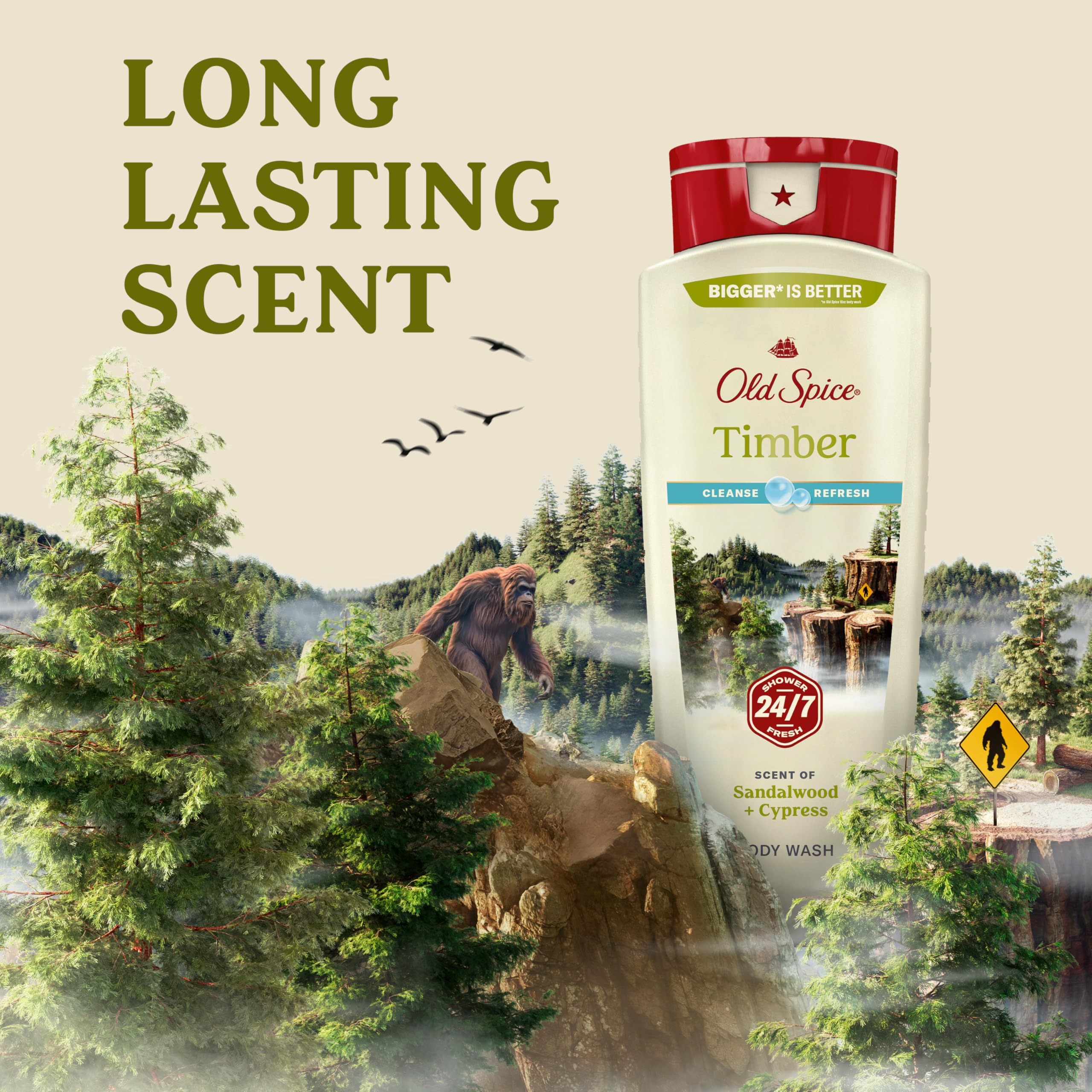 Old Spice Cleansing Body Wash for Men, 24/7 Shower Fresh with Lasting Scent, Cleanse & Refresh, Gentle on Skin, Vitamin B3, Timber with Sandalwood + Cypress Scent, 18 oz (Pack of 4) - Image 6