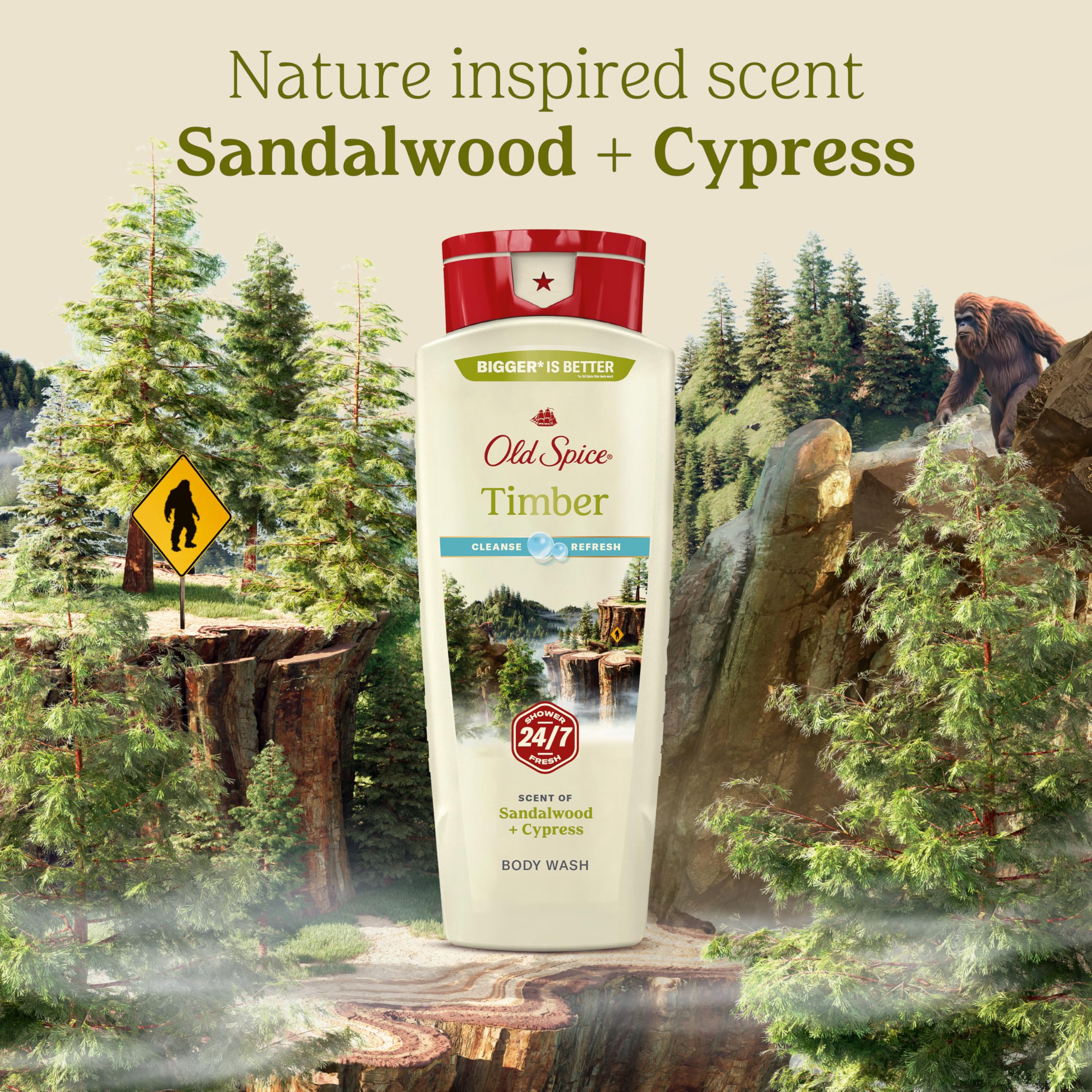 Old Spice Cleansing Body Wash for Men, 24/7 Shower Fresh with Lasting Scent, Cleanse & Refresh, Gentle on Skin, Vitamin B3, Timber with Sandalwood + Cypress Scent, 18 oz (Pack of 4) - Image 7
