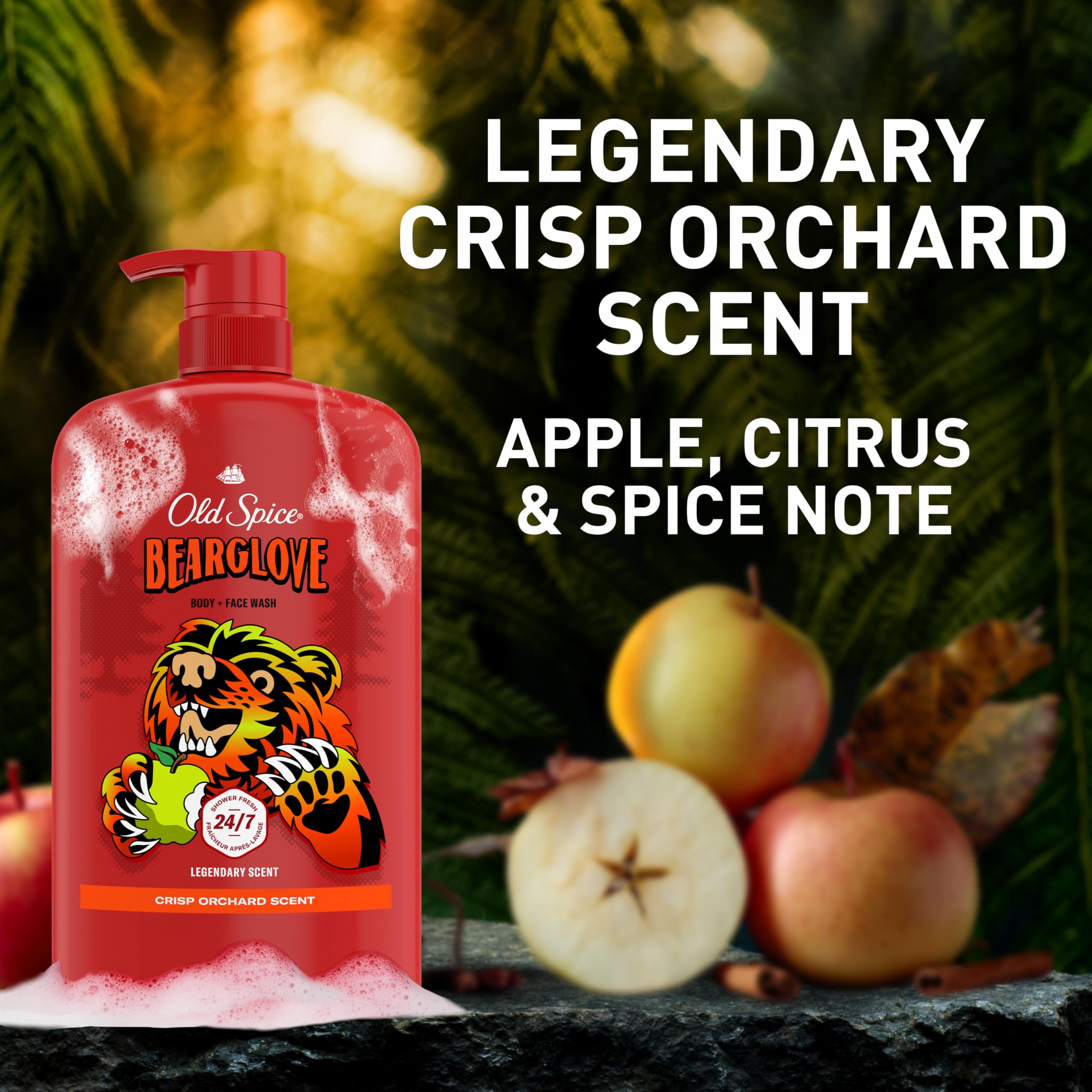 Old Spice Cleansing Body Wash for Men, 3X Defense, 24/7 Shower Fresh with Lasting Scent, 2-in-1 Body & Face Wash, Bearglove with Crisp Orchard Scent, 33.4 (Pack of 4) - Image 8