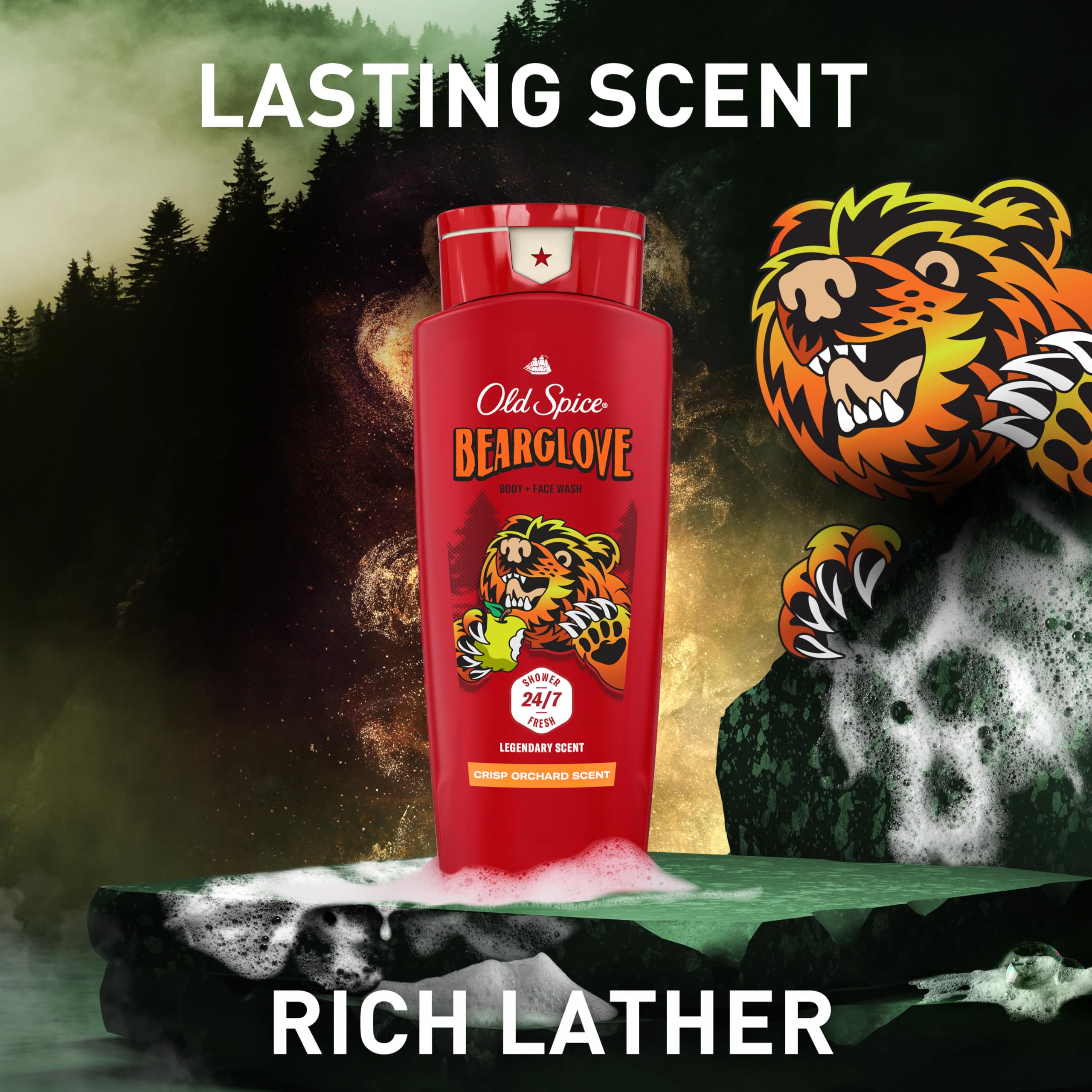 Old Spice Cleansing Body Wash for Men, 3X Defense, 24/7 Shower Fresh with Lasting Scent, 2-in-1 Body & Face Wash, Bearglove with Crisp Orchard Scent, 24 oz (Pack of 4) - Image 7