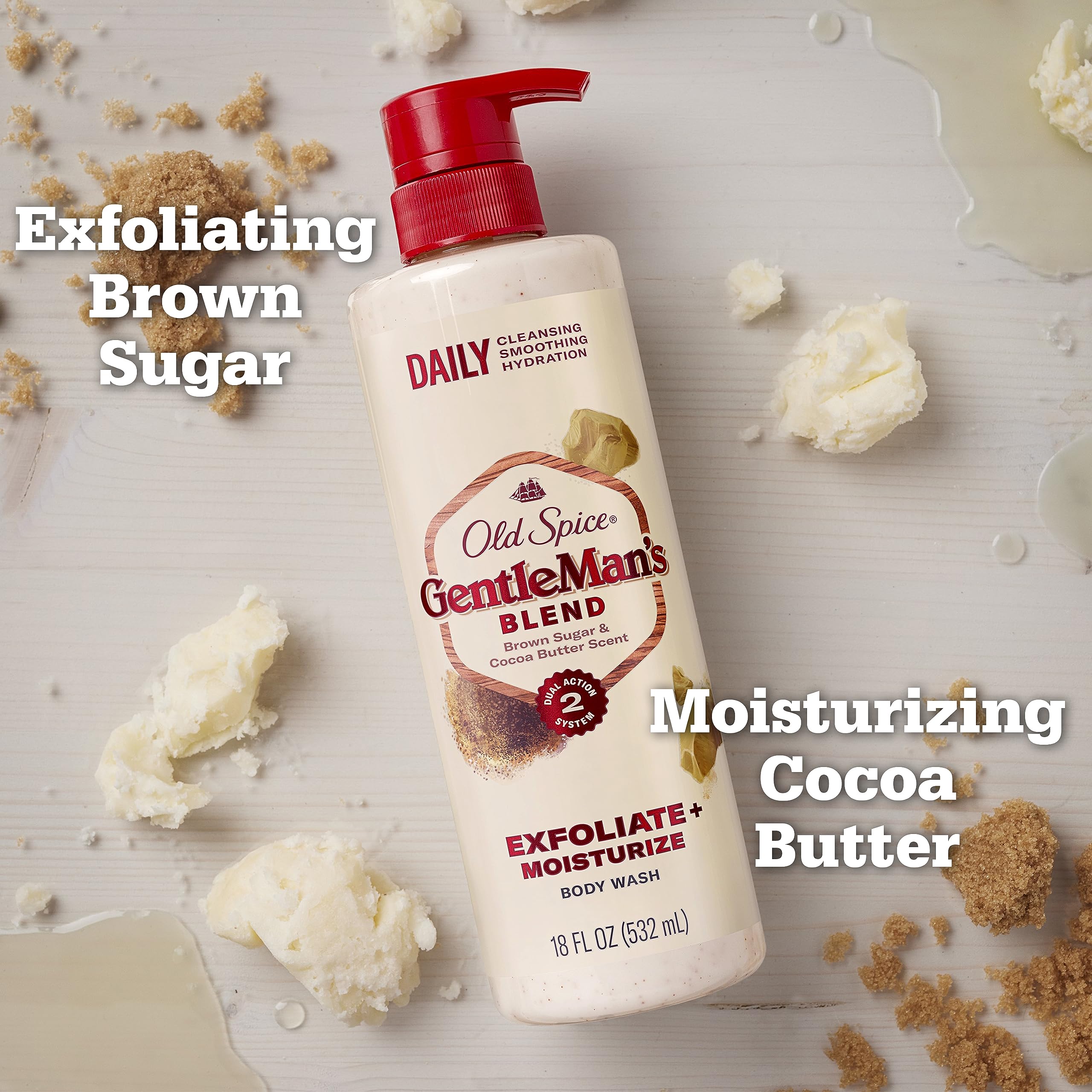 Old Spice GentleMan's Exfoliating & Moisturizing Body Wash for Men, 24/7 Shower Fresh with Long Lasting Scent, Renewing Vitamin B3 Blend, Brown Sugar + Cocoa Butter Scent, 18 oz (Pack of 4) - Image 3