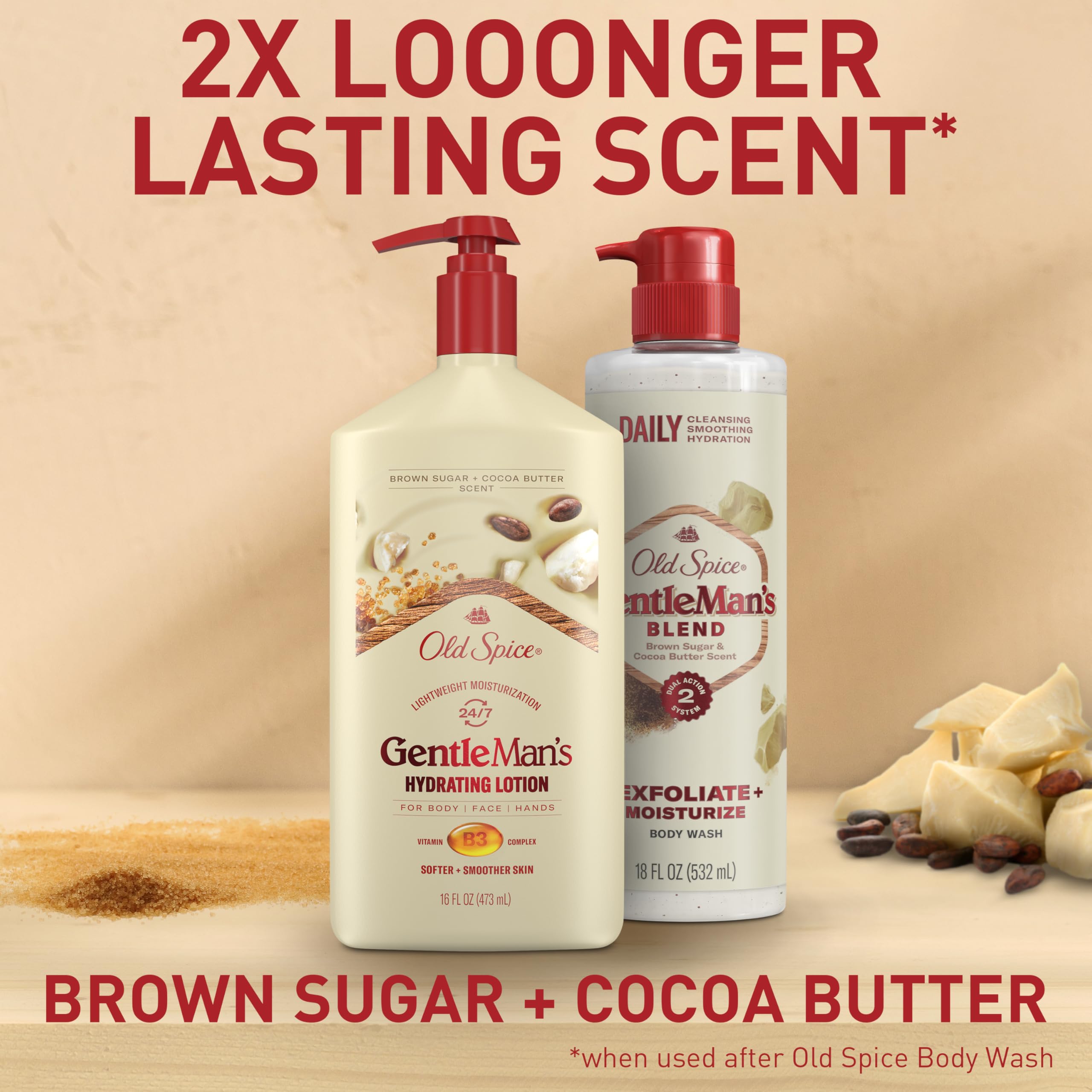 Old Spice Hand, Face & Body Lotion for Men, 24/7 Lightweight Moisturization with Vitamin B3, Instant Absorption, For All Skin Types, Brown Sugar + Cocoa Butter Scent, 16 oz - Image 7