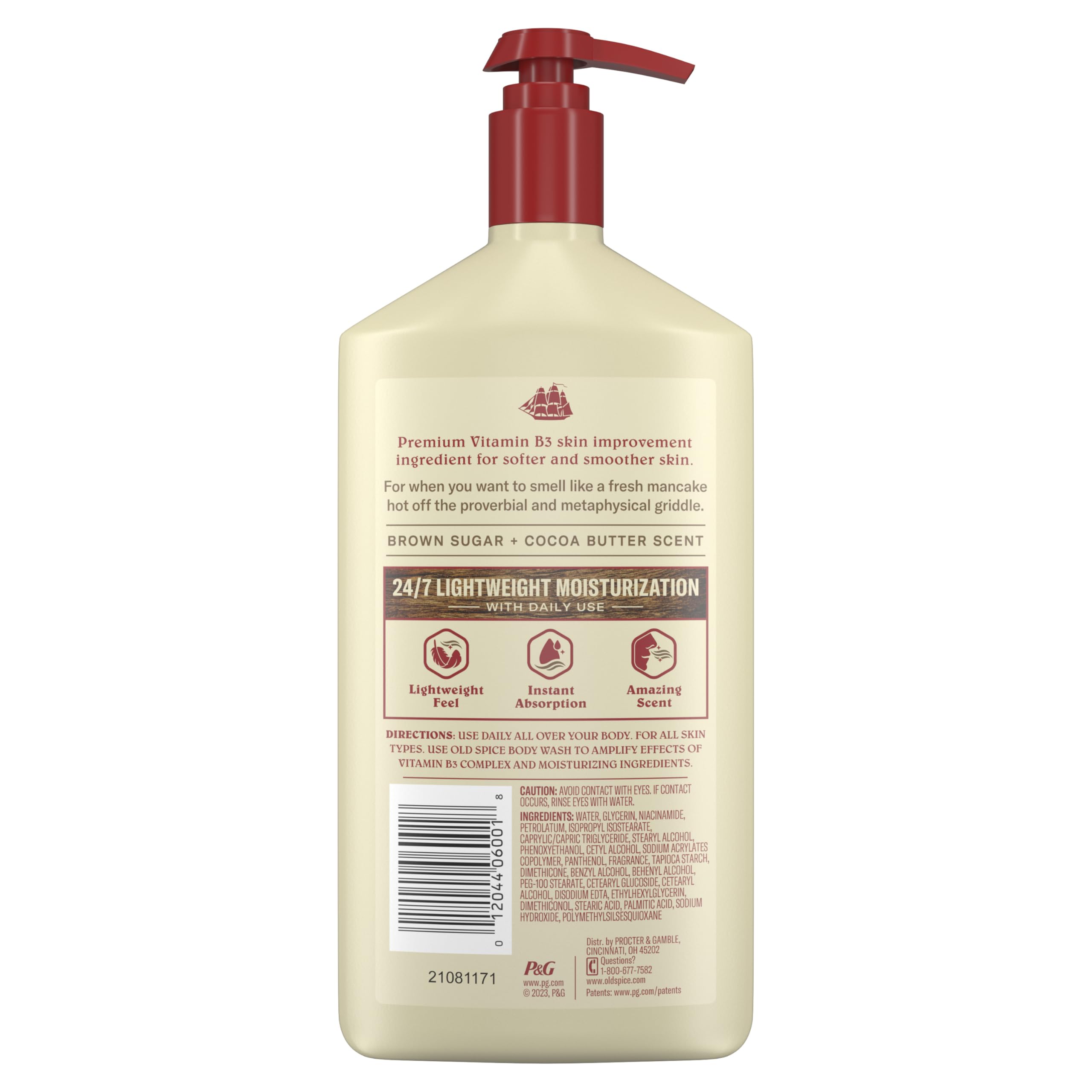 Old Spice Hand, Face & Body Lotion for Men, 24/7 Lightweight Moisturization with Vitamin B3, Instant Absorption, For All Skin Types, Brown Sugar + Cocoa Butter Scent, 16 oz - Image 8
