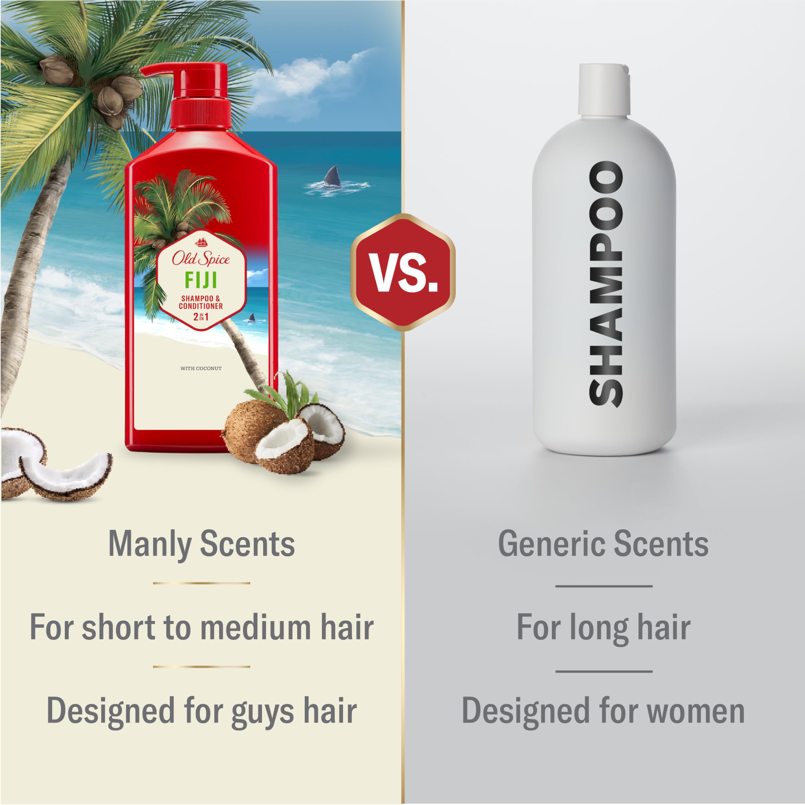 Old Spice Mens 2-in-1 Shampoo and Conditioner Set, Fiji, Coconut & Tropical Wood Scent, For All Hair Types, Healthier, Fuller, Moisturized Looking Hair, 21.9 fl oz Each, Twin Pack - Image 3