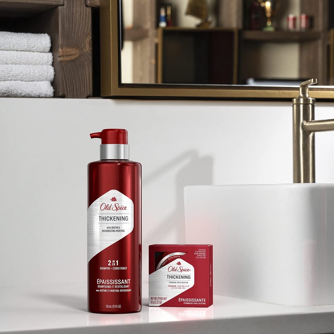 Old Spice Mens Thickening 2-in-1 Shampoo and Conditioner with Biotin and Menthol (17.9 fl oz) & Thickening Styling Pomade Infused with Biotin Bundle (2.22 oz) - Image 4
