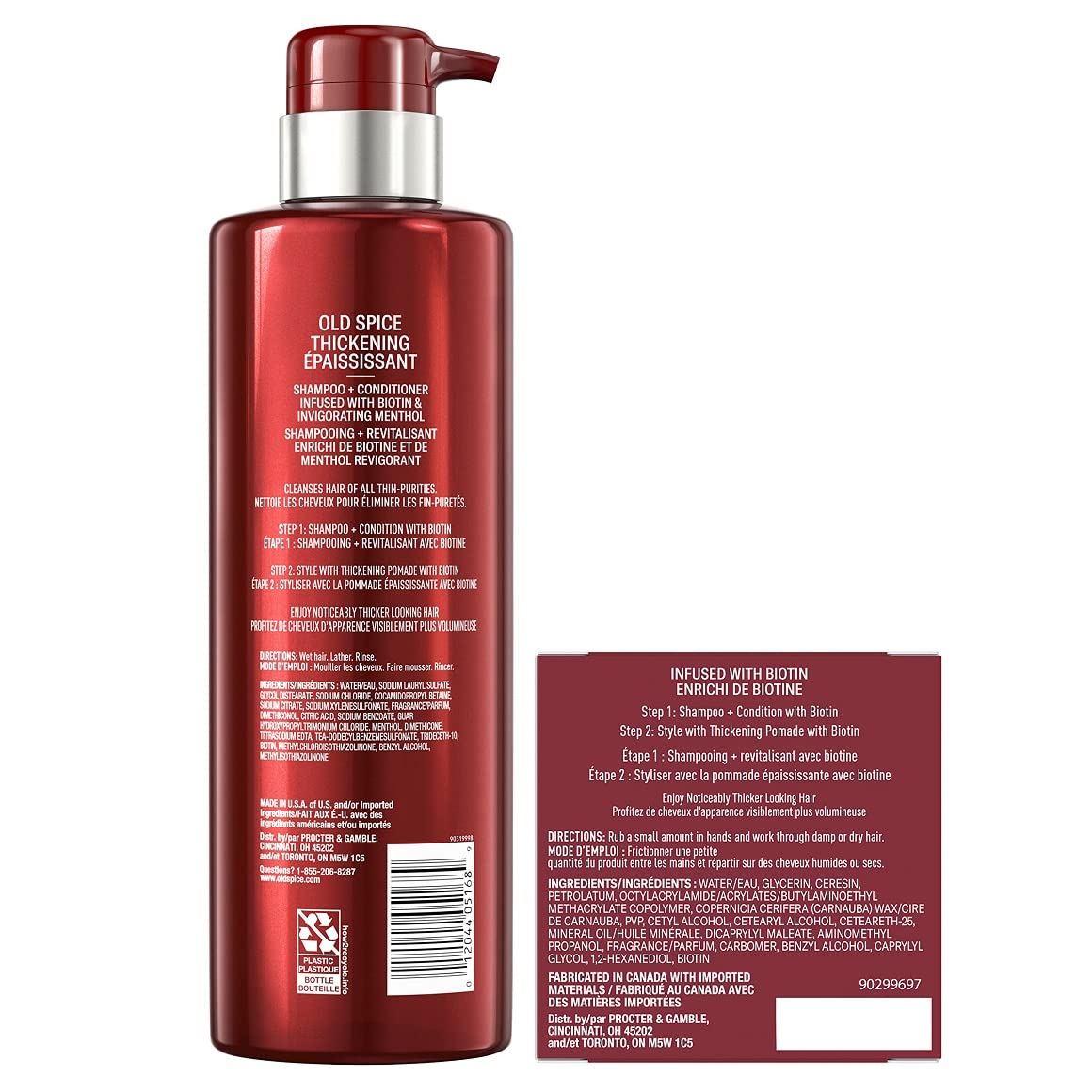 Old Spice Mens Thickening 2-in-1 Shampoo and Conditioner with Biotin and Menthol (17.9 fl oz) & Thickening Styling Pomade Infused with Biotin Bundle (2.22 oz) - Image 6