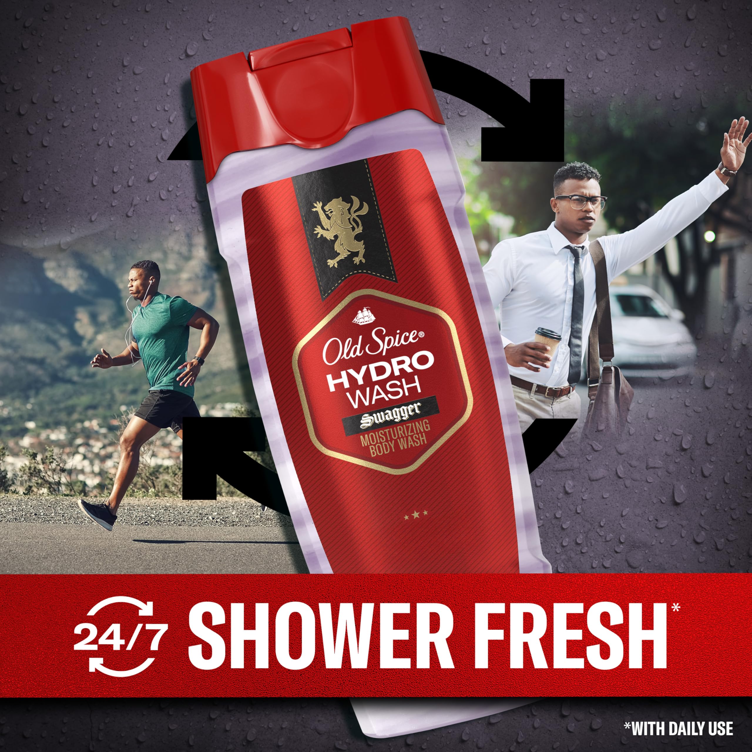 Old Spice Moisturizing Body Wash for Men, Hydro Wash, 2-in-1 Long Lasting Scent & Deep Hydration, 24/7 Shower Fresh, Smoother Swagger Scent, 16 oz (Pack of 4) - Image 4