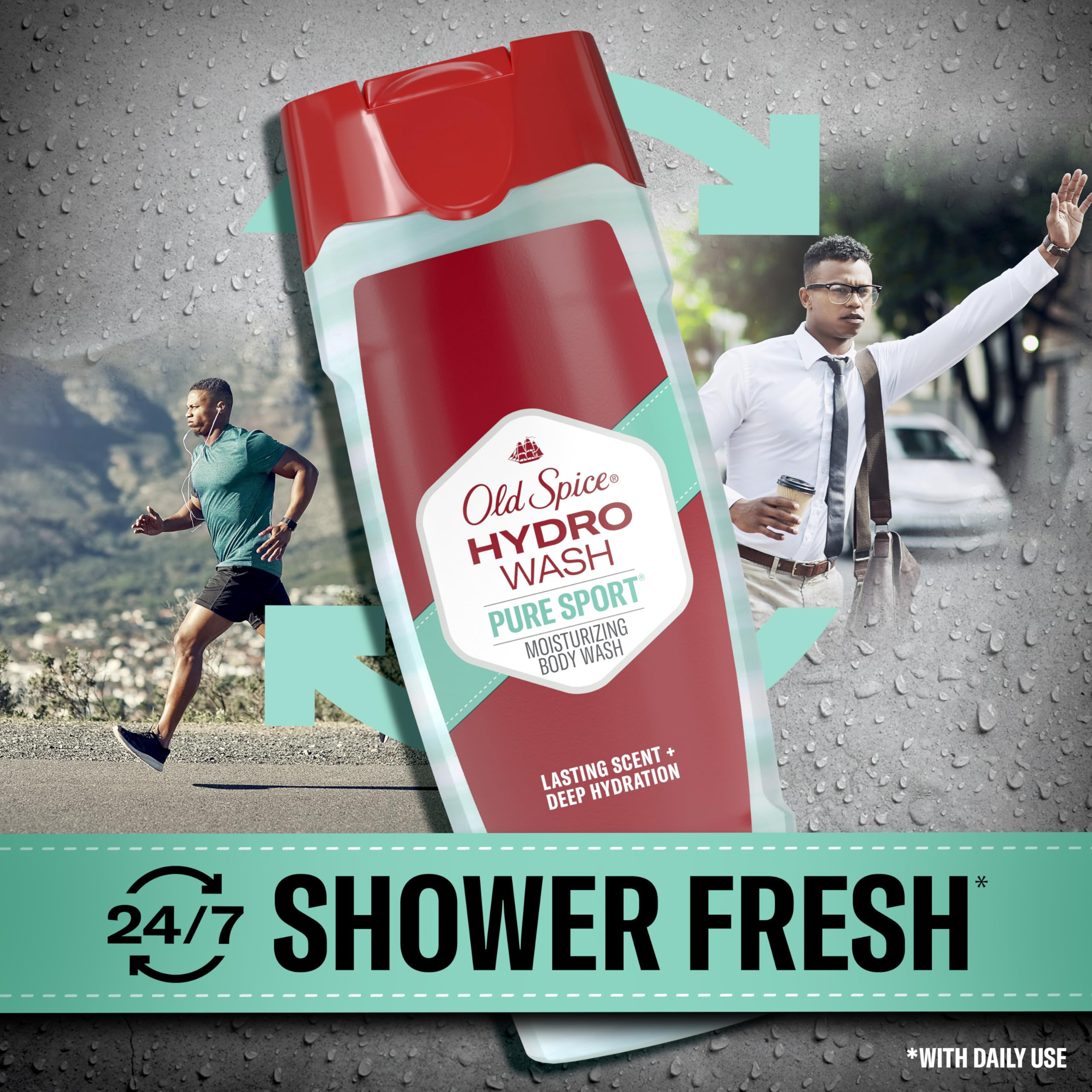 Old Spice Moisturizing Body Wash for Men, Hydro Wash, 2-in-1 Long Lasting Scent & Powerful Hydration to Fight Dry Skin, 24/7 Shower Fresh, Pure Sport Scent, 16 oz (Pack of 4) - Image 4