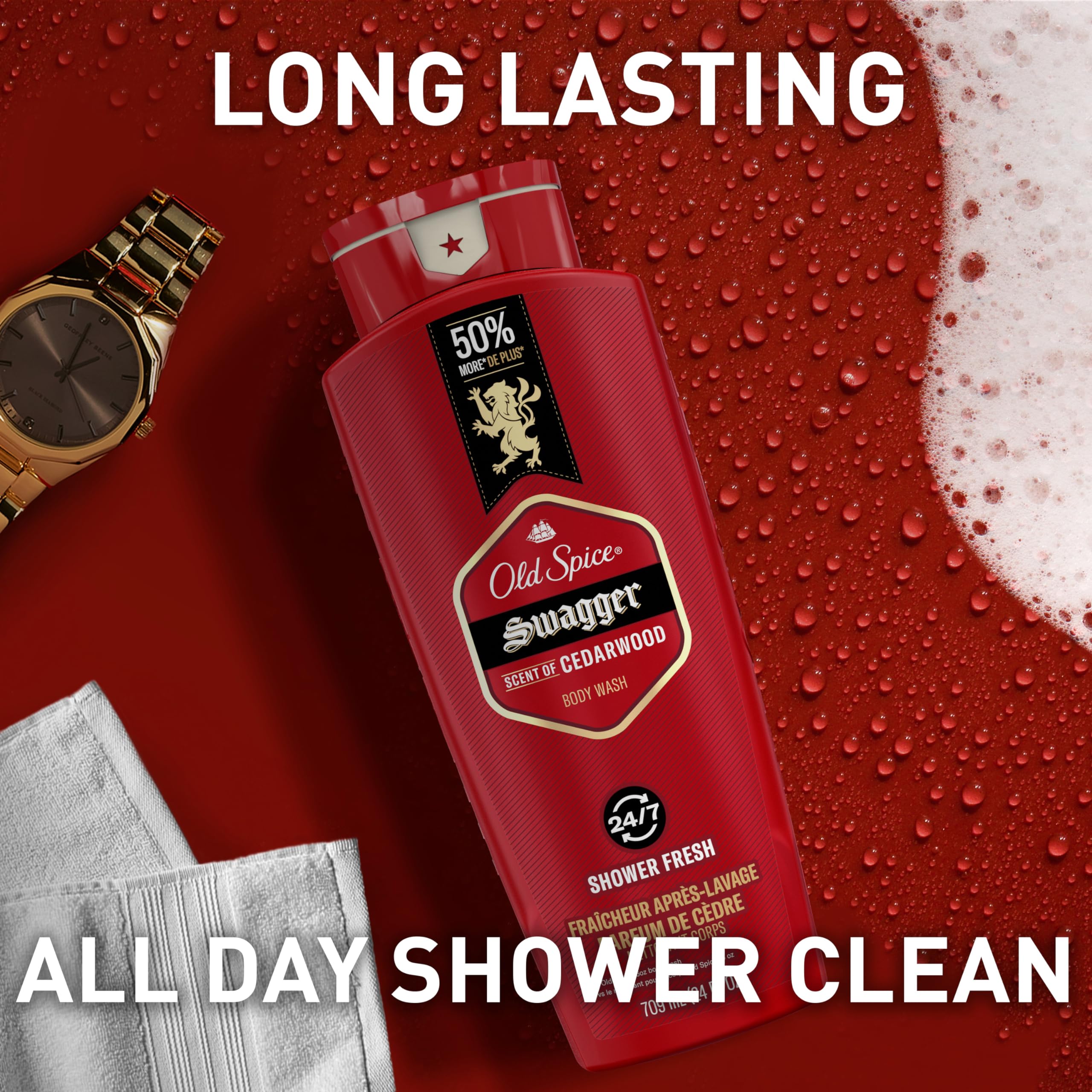 Old Spice Refreshing Body Wash for Men, 3X Defense, 24/7 Shower Fresh with Long Lasting Scent, Red Collection, Swagger with Cedarwood Scent, 24 oz (Pack of 6) - Image 7