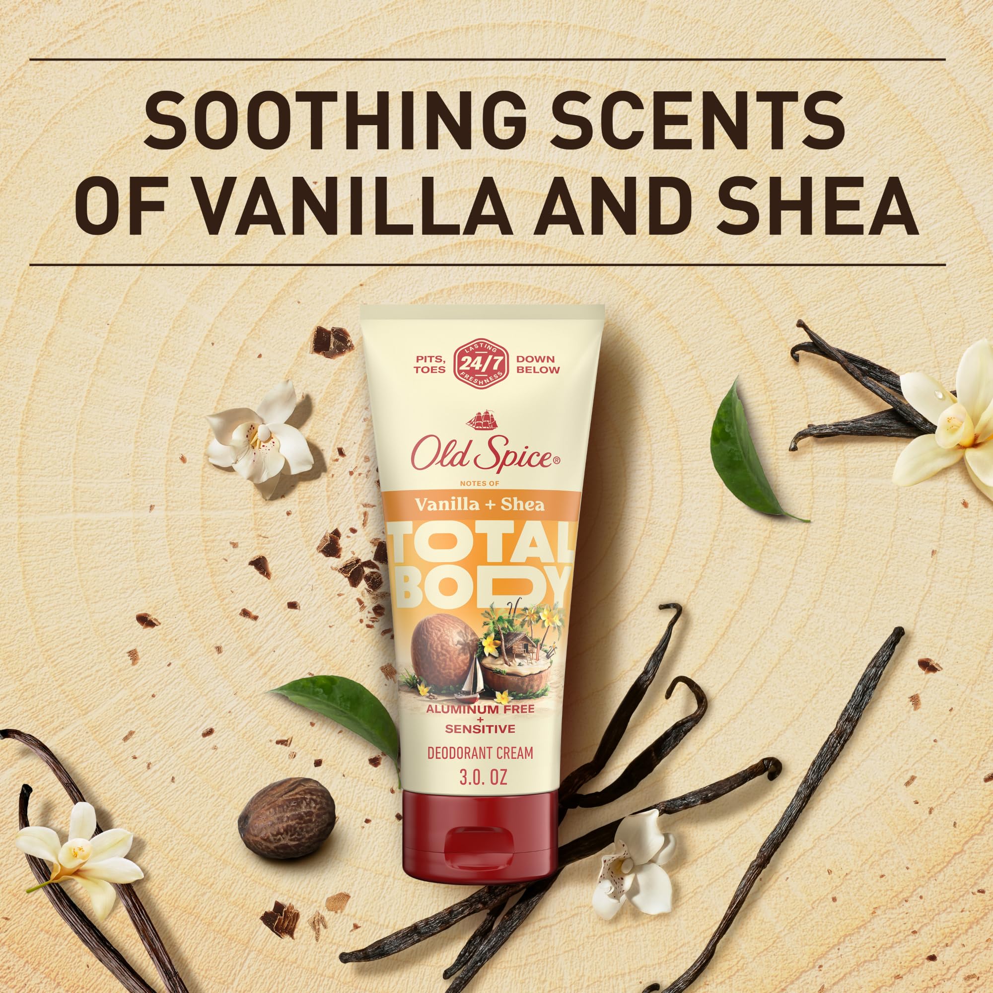 Old Spice Whole Body Deodorant Cream for Men, Aluminum Free, Vanilla + Shea Scent, 24/7 Odor Protection, 24/7 Lasting Freshness, Dermatologist Tested, Gentle on Skin, Safe to Use All Over, 3.0 oz - Image 7