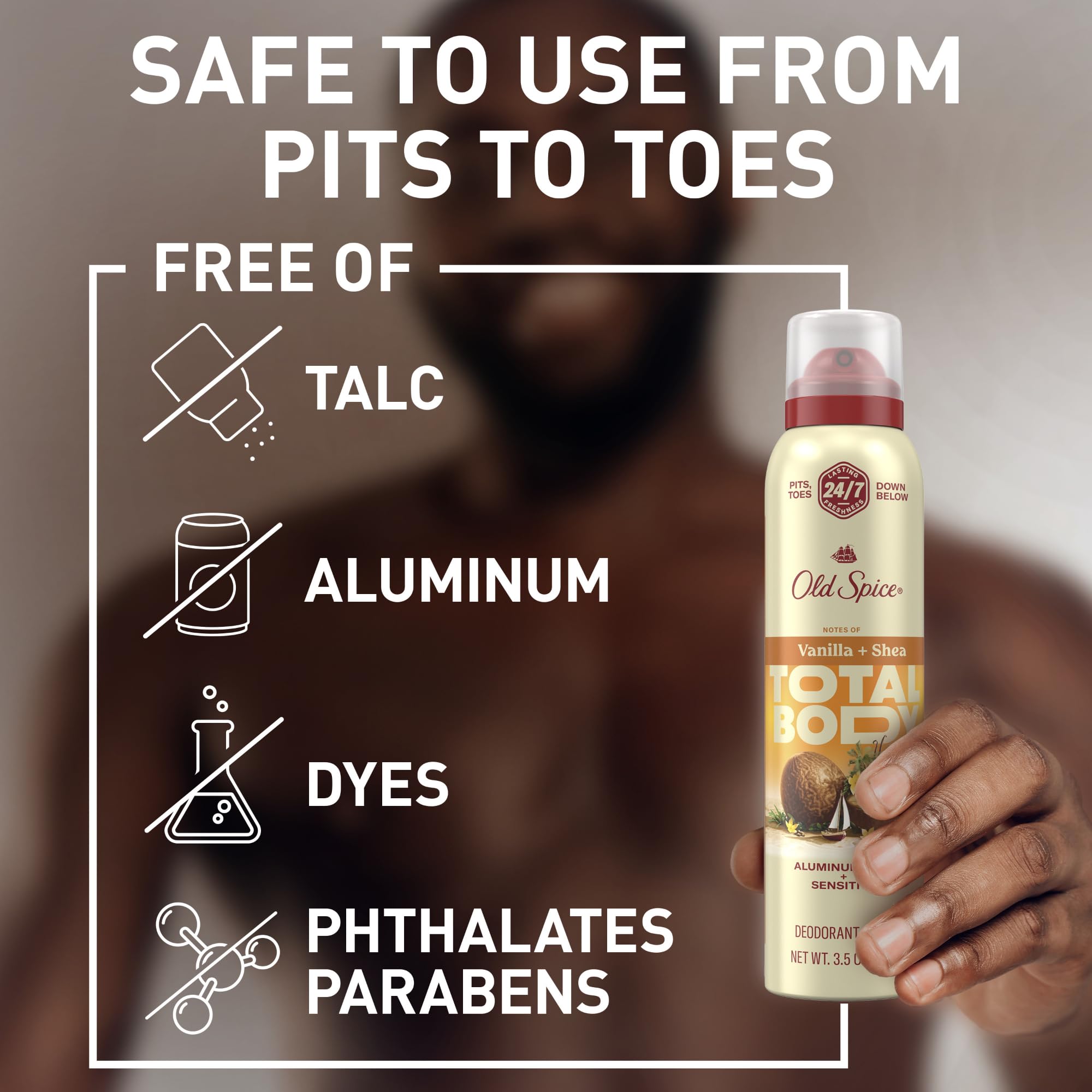 Old Spice Whole Body Deodorant Spray for Men, Aluminum Free, Vanilla + Shea Scent, 24/7 Odor Protection, 24/7 Lasting Freshness, Dermatologist Tested, Gentle on Skin, Safe to Use All Over, 3.5 oz - Image 4