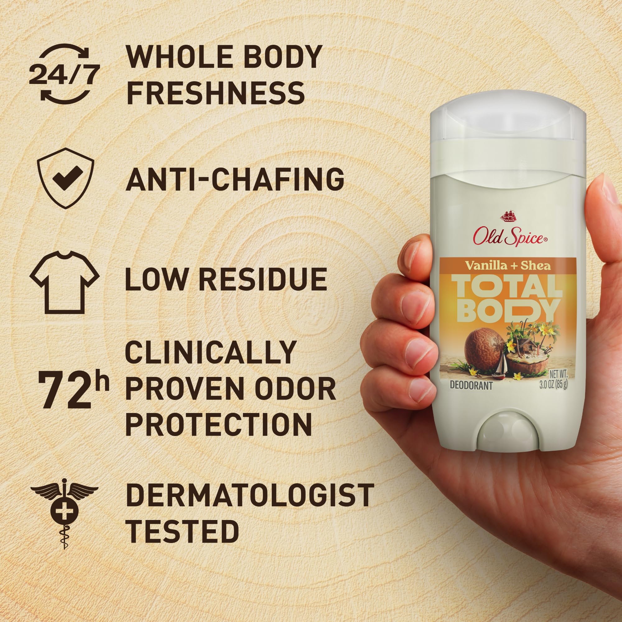 Old Spice Whole Body Deodorant Stick for Men, Aluminum Free, Vanilla + Shea Scent, 24/7 Odor Protection, 24/7 Lasting Freshness, Dermatologist Tested, Gentle on Skin, Safe to Use All Over, 3.0 oz - Image 3